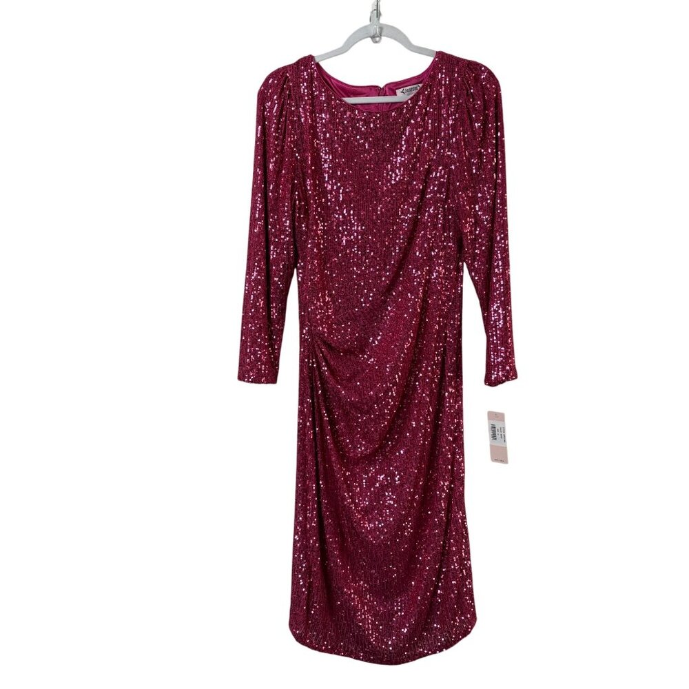 Nanette Lepore Sequin Sheath Cocktail Dress Size 10‎ Pink Ruched Long Sleeve NWT